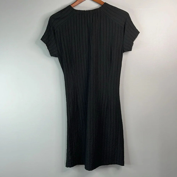 WOOLRICH Crinkle Surplice V-neck Dress Black Short Sleeve Knee Length Size XS - Picture 7 of 12